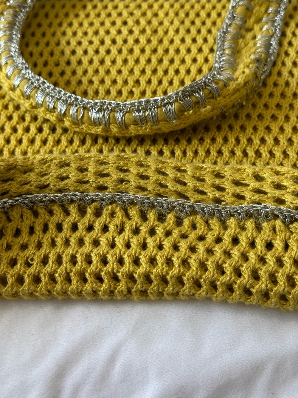 Yellow Crochet Tote Bag with Silver-Tone Trim - Picture 6 of 7